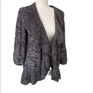 Style & Co Ruffle Open Front Waterfall Cardigan Shawl Collar 3/4 Sleeve Knit